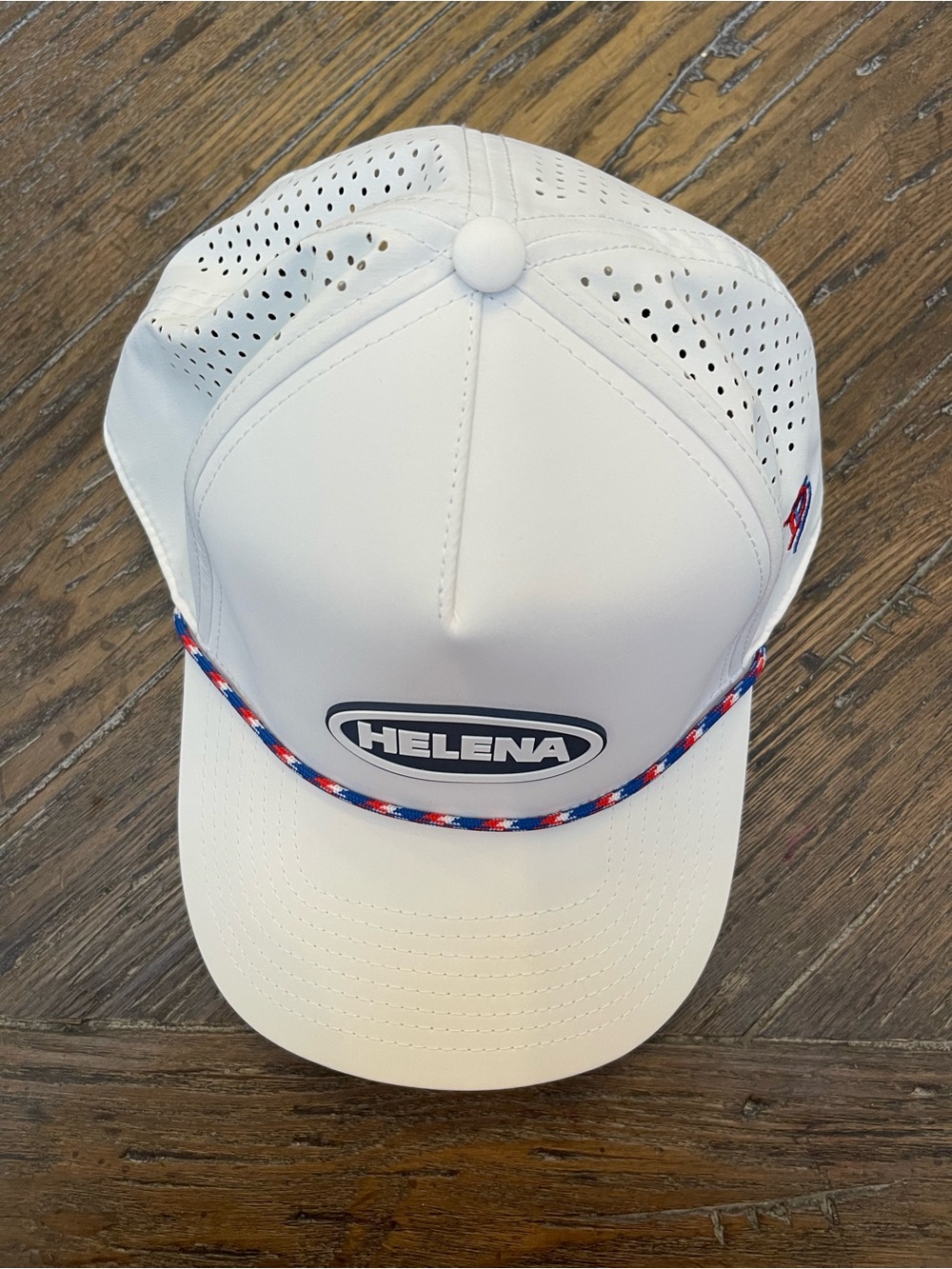 Helena White Cap with Red-Blue Rope Trim - Picture 3 of 4